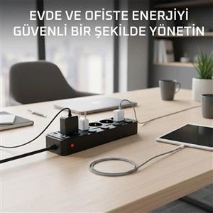 Akım Korumalı 4’lü Priz 2xUSB 2xType-C Çıkış Yüksek Gerilim Koruma Priz Çoğaltıcı - Image 1