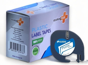 EcotagPlus Dymo Muadili Plastik Şerit Etiket Beyaz 12 mm x 4 mt - 10 lu Paket - Image 1
