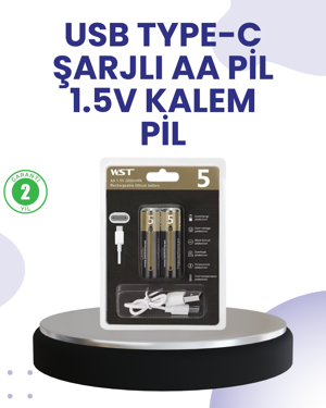 Type-C USB ile Hızlı Şarj Edilebilir AA Kalem Pil | 1.5V Lityum | Çiftli Paket - Image 1