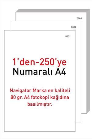 Eser Matbaa Numaralı A4 Kağıt 1'Den-250'Ye (Navigator Marka En Kaliteli A4 Kağıda Basılır.) - Image 1