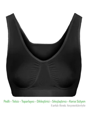 Alışveriş Meydanı Kadın Siyah Pedli Kalın Askılı Dikleştirici Sıkılaştırıcı Toparlayıcı Sütyen Korse - Image 1