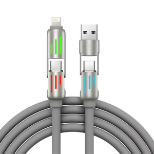 Rocoren 240W 4'ü 1 Arada Type-C / USB-A / Lightning Gri Silikon Şarj ve Data Kablosu 1.2 Metre - Image 1