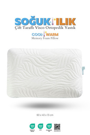 Viscotex Soğuk ve Ilık Yüzeyli, Çift Taraflı Kılıf, Hava Kanallı Visco Ortopedik Yastık, 60x40x13 cm, Beyaz - Image 1