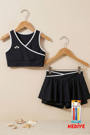 Kız Çocuk Şortlu Biyeli Siyah Renk Alt - Üst Takım - Image 1