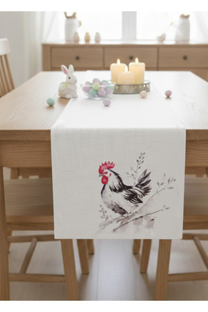 Markaev Easter Horoz Pamuklu Masa Runner 0112– 50X150 Cm - Image 1