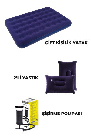 Onetick Çift Kişilik Kamp Şişme Yatak Yastık Şişirme Pompa Seti - Image 1