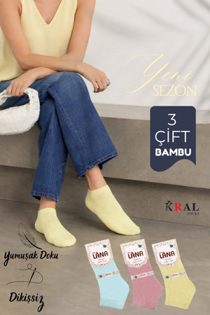 KRAL SOCKS Kadın Bambu Patik Çorap (3 ADET) Görünmez Dikişsiz Parfümlü Kısa Yazlık Kadın Çorabı - Image 1