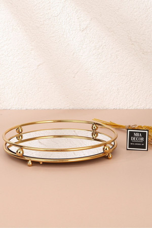 Mba Decor Metal Bending Art Misket Gold Tepsi Organizer Kahve Yanı Servis Sunumluk Hediyelik Dekorasyon Organizer Parlak Siyah - Image 1