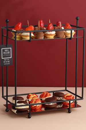 Mba Decor Metal Bending Art Dikdörtgen Siyah Aynalı Kahve Yanı Sunumluk Hediyelik Dekorasyon Ikramlık Organizer Mdf Ahşap 40Cm - Image 1