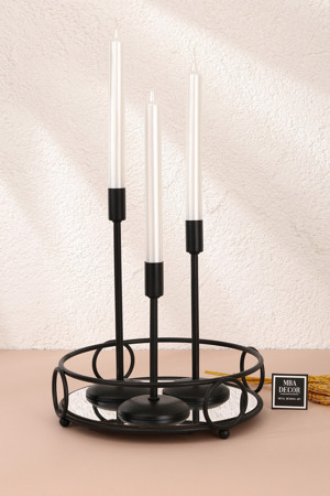 Mba Decor Metal Bending Art Alyans Yuvarlak Siyah Servis Sunum Tepsisi İkramlık Hediyelik Dekorasyon Organizer 24Cm Sofra Mutfak - Image 1