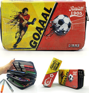 Kalem Kutusu Sarı-Kırmızı Taraftar Organizer Kalemkutu Vegan Deri Üç Bölmeli Kalemlik - Image 1