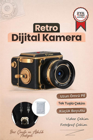 Vintage Dijital Kamera Selfie Video Vlog Kamerası Fotoğraf Makinesi CMR48 Siyah - Image 1