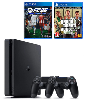Playstation 4 Slim 1 TB+2. DualShock Kol + Ps4 FC 26 + GTA 5 (ithalatçı Garantili) - Image 1