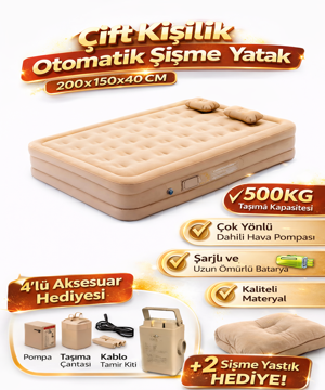 YTK-2 Kendinden Şişen Çift Kişilik Şişme Yatak Hava Pompası Katlanabilir Portatif Misafir Yatağı Seti  - Image 1