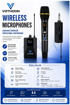 Wireless Mikrofon Sistemi Uhf Kablosuz El Mikrofonu Profesyonel Ses Performansı 50 Mt Menzil - Image 1
