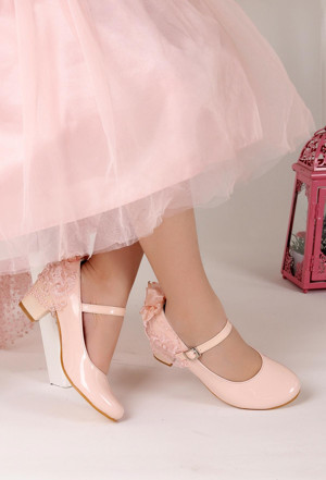 Kiko Kids Günlük Kız Çocuk 4 Cm Topuklu Ayakkabı 754 Rugan Pudra - Image 1