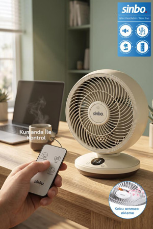 Sinbo SF-7702 Uzaktan Kumandalı Sessiz Mini Vantilatör Aroma Terapi Koku Yuvalı Otomatik Salınımlı - Image 1