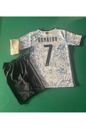 Atlas Global Portekiz Ronaldo 7 Euro 2024 Mavi Beyaz Çocuk Futbol Forma 3 Lü Set. Forma+Şort+Çorap - Image 1