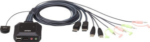 2 Port USB DisplayPort KVM (Keyboard/Video Monitor/Mouse) Switch, Masaüstü Tip, KVM bağlantı kablosu - Image 1
