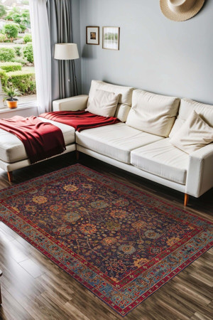 Aida Home Sarah Vintage Kadife Yıkanabilir Kaymaz Pamuk Tabanlı Antibakteriyel Salon Halısı - Image 1
