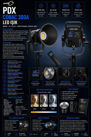 PDX COBAC 300A LED Işık | 300W | Bi-Color Profesyonel Stüdyo Işığı - Image 1