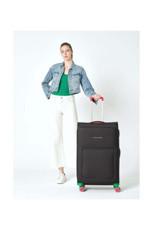 United Colors of Benetton Ultra Light Hafif Lüx Kumaş Büyük Boy Valiz Siyah BNT2800 - Image 1