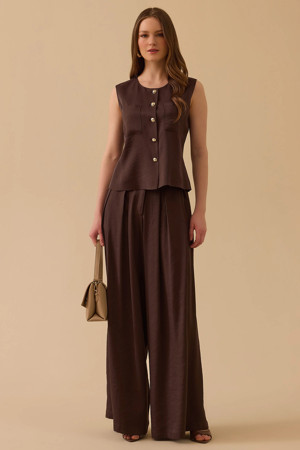 Seçil Kadın Modern Kesim Bol Paça Pantolon 0031 Kahverengi - Image 1