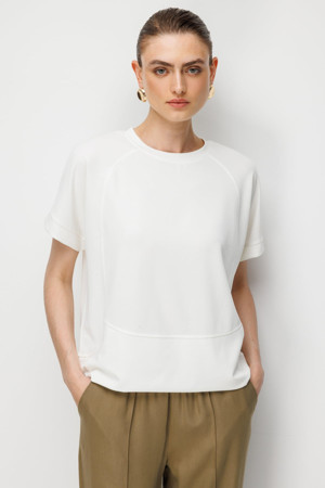 On Kadın Sıfır Yaka Dikiş Detaylı T-Shirt 76429 Ekru - Image 1