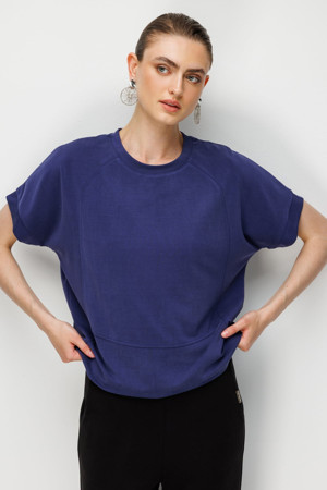 On Kadın Sıfır Yaka Dikiş Detaylı T-Shirt 76429 Indigo - Image 1