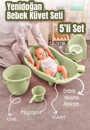 5li Set Yenidoğan Küvet Seti Yeşil - Image 1