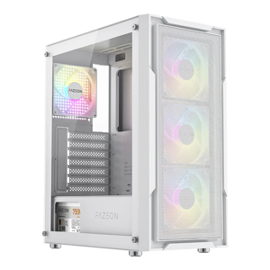 Fazeon F11 ATX 4x Fans RGB White Tempered Glass Mesh Front 750W PSU 80+ Bronze