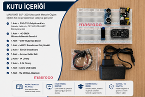 MASROKİT ESP32-D Geliştirme Kartlı Ultrasonik Mesafe Ölçüm Eğitim Kiti – Önceden Programlanmış - Image 1