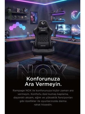 Rampage KL-R43 Nox Ergonomik Tasarıma Sahip Terletmez Kumaş Siyah/Gri Oyuncu Koltuğu - Image 1