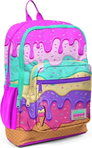 Coral High Kids Pembe Rengarenk Dondurma Desenli Okul Sırt Çantası 23731 - Image 1