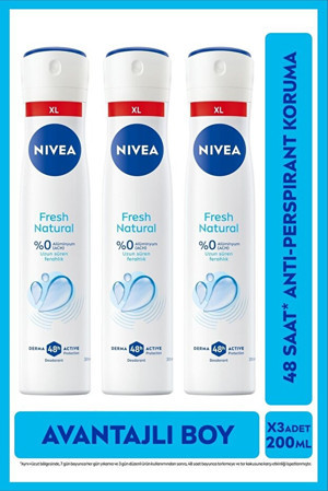 Nivea Fresh Natural Sprey Deodorant Antiperspirant 200 ml x 3 Adet - Image 1