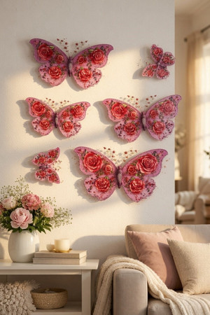 3D Kelebek Duvar Süsü 6'lı Vintage Desenli Yapışkanlı Duvar Dekoru Ev Oda Süsleme Seti - Image 1