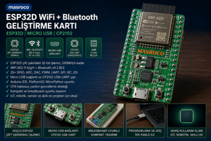 ESP32-D WiFi Bluetooth Geliştirme Kartı DevKitC V4 (Yeşil PCB, USB Kablo Dahil) - Image 1