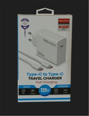 Megatech (MG-CH120WTT) 120W Type-C To Type-C Şarj Aleti - Image 1