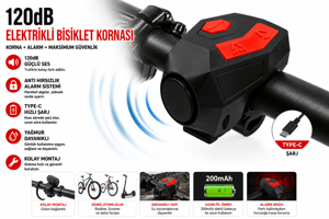 120 dB USB Type-C Şarjlı Bisiklet Kornası Alarm Zili Anti Hırsızlık Elektrikli Korna Scooter Motosiklet Bisiklet Zili Güçlü Sesli - Image 1