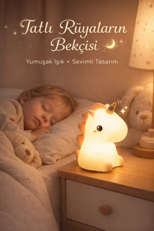 RGB Led Sevimli Unicorn Çocuk Odası Gece Masa Lambası Renk Değiştiren Yumuşak Silikon Usbli Şarjlı - Image 1