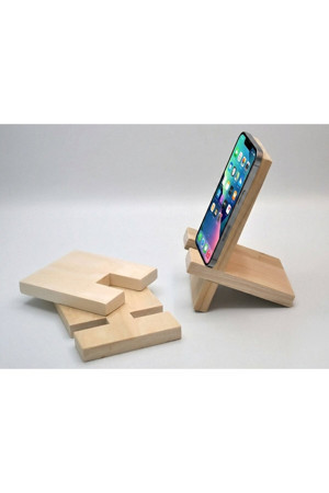 Evdekka Doğal Ahşap Geçmeli Telefon Ve Tablet Standı - Masaüstü Tutucu (15X10 Cm) - Image 1