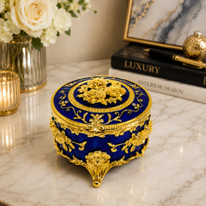 Yuvarlak Renkli Gold İşlemeli Mücevher Kutusu - Image 1