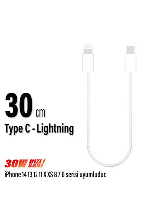 Kısa 30cm iPhone Şarj Kablosu TYPE C Lightning HIZLI iPhone 14 13 12 11 Uyumlu - Image 1