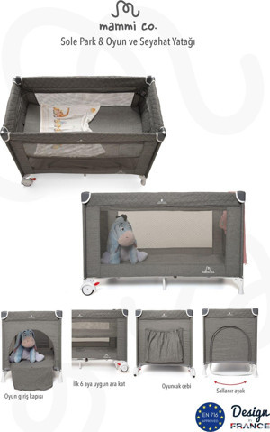 mammi co . Sole Park & Seyahat Ve Oyun Yatağı 60x120 Cm Grey Melange - Image 1