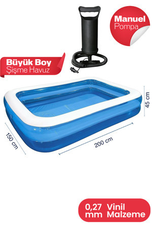 jetlegelsin SD-A-873 Büyük Boy Dikdörtgen Şişme Aile Havuzu ve Pompa (200x150x45 Cm) - Image 1