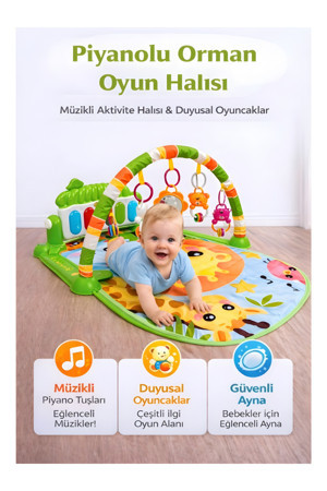 Hak-İş Oyuncak Piyanolu Orman Desenli Bebek Oyun Halısı – 0+ Ay, Hayvan Figürlü İşıklı Ve Müzikli Gelişim Matı - Image 1