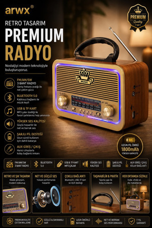 Nostaljik Görünümlü Bluetoothlu Mp3 Çalar Radyo Müzik Kutusu Kırmızı - Image 1