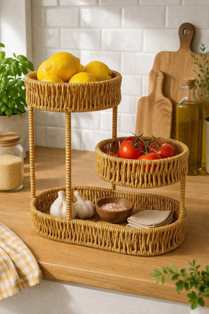 Chefstar Modern 30*27Cm 3 Katlı Lüks Hasır Görünümlü Rattan Düzenleyici - Image 1