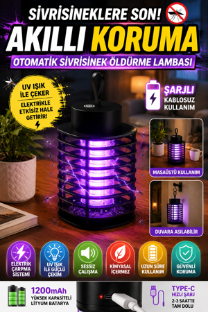 Şarjlı UV Sivrisinek Öldürücü Lamba Type-C Elektrikli Sinek Kapanı Masaüstü Duvara Asılabilir  - Image 1