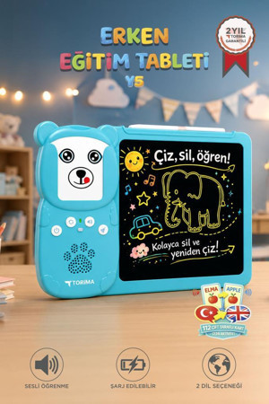 İngilizce Sesli Erken Eğitim Çocuk Tableti 8 İnç LCD Çizim Tahtası 112 Çift Taraflı Kartlı Y5 Mavi - Image 1